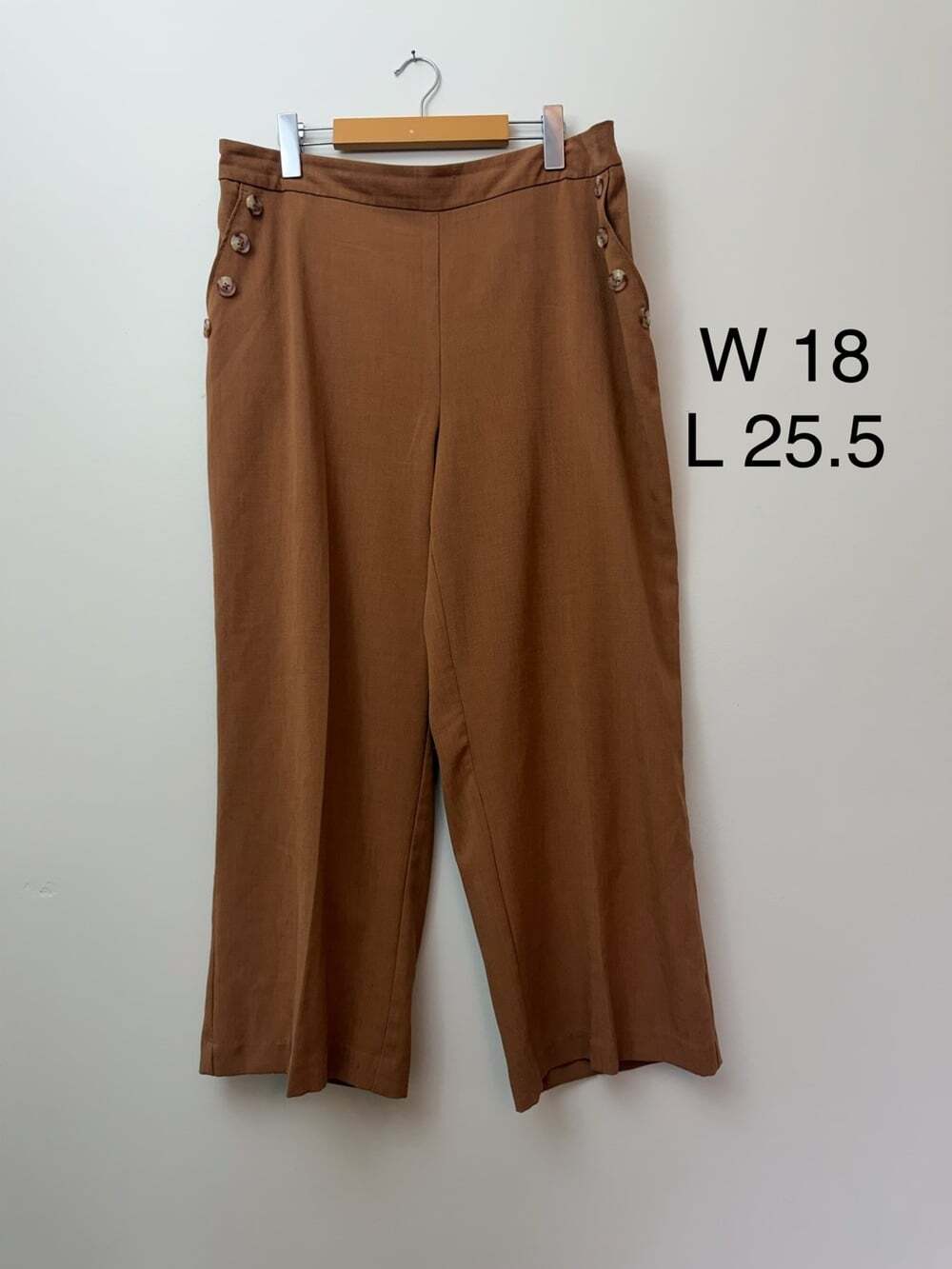 Jules & Leopold Brown Linen Blend Button Detail Cropped Pants XL Petite